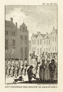 202323 Afbeelding van het binnentrekken van militairen in Amersfoort.14-08-1785-14-08-1785